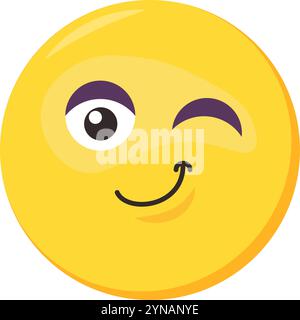 Playful wink emoji facial expression. Whimsical emoticon icon. Colorful vector smiley. Cute sticker, social media teasing mood character, emotion and Stock Vector