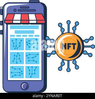 Multi colored selecting digital key in mobile application. NFT token identification. Confirmation of ownership of digital asset. Futuristic cartoon ou Stock Vector