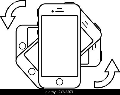 Rotate Your Phone vector Illustration in an outline style. Instruction of how to see apps in portrait or landscape mode on the phone. The web, telepho Stock Vector