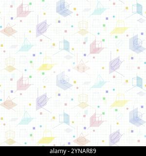 Mathematical school science seamless pattern with geometric figures on planes relative to axes direction, aspect ratio. Ornament for printing on fabri Stock Vector