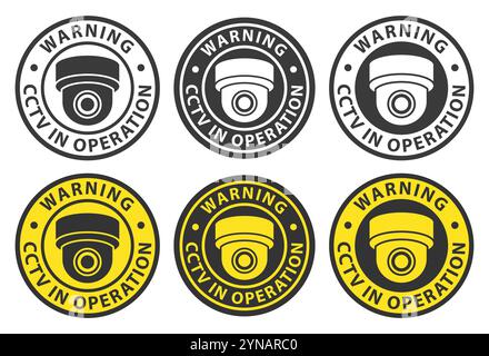 CCTV security camera circle sign icon set. Security cameras in use symbol collection. Fixed CCTV camera logo sign. Vector illustration image. Isolated Stock Vector