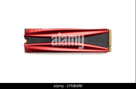 Nvme M.2 SSD with Heat Sink on White Background Stock Photo