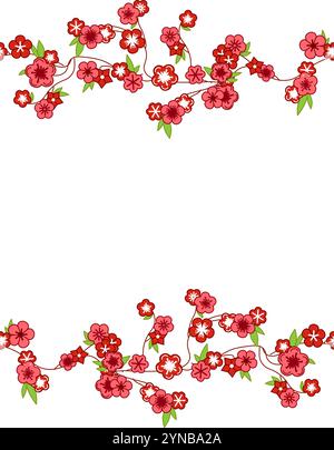 Card border seamless with graphic sakura branch cherry blossom design. Vector illustration frame. Stock Vector