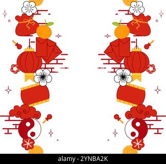 chinese new year elements seamless vertical border pattern frame. china oriental traditional elegant, simple, abstract decoration. Vector graphic illu Stock Vector