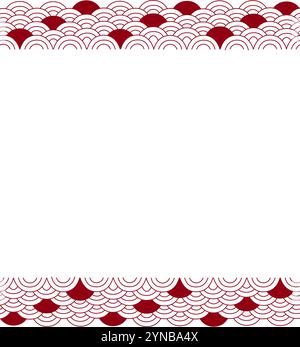 Top and bottom seamless borders with japanese seigaiha pattern and empty space. Black and white scallops print. Simple geometric background. Vector gr Stock Vector