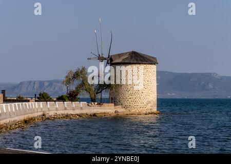 Old windmill at Perama, Lesbos, Greece.Lesbos or Lesvos is a Greek island located in the northeastern Aegean Sea Stock Photo