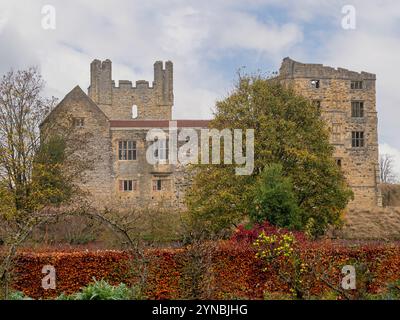 Helmsley Castle seen from the Helmsley walled garden Stock Photo