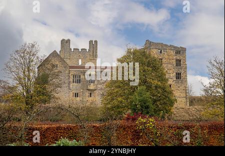 Helmsley Castle seen from the Helmsley walled garden Stock Photo