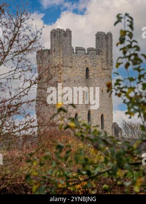 Helmsley Castle seen from the Helmsley walled garden. Stock Photo