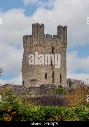 Helmsley Castle seen from the Helmsley walled garden. Stock Photo