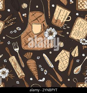 Bakery Baking kitchen utensils baking seamless pattern vector Stock Vector