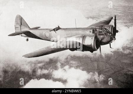 A Blenheim bomber in flight during WWII.  From Wings of War, published 1942. Stock Photo