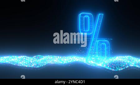 Online Sale Data. 3D illustration. 3D illustration of the blue digital symbol of percent with data matrix. Stock Photo