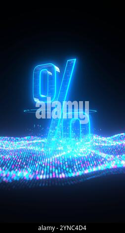 Online Sale Data. 3D illustration. 3D illustration of the blue digital symbol of percent with data matrix. Stock Photo