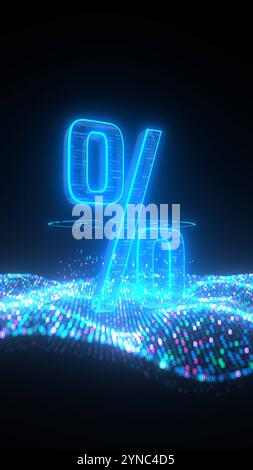 Online Sale Data. 3D illustration. 3D illustration of the blue digital symbol of percent with data matrix. Stock Photo