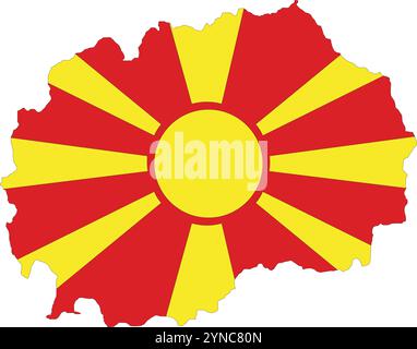 North Macedonia Flag in Map, North Macedonia Map with Flag, Map of North Macedonia, Map with Flag, Nation Flag North Macedonia Stock Vector