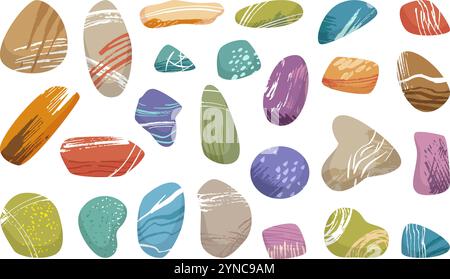 Underwater smooth stones. Textured stone, tiny giant pebbles decorative design. Sea ocean or river coast elements, neoteric vector clipart Stock Vector
