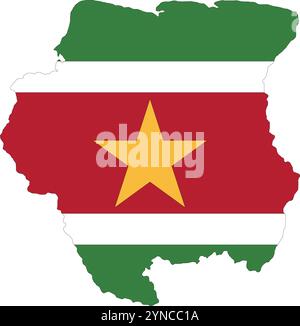 Suriname Flag in Map, Suriname Map with Flag, Country Map, Suriname with Flag, Nation Flag Stock Vector
