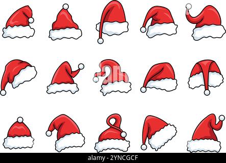 Set of Santa hats vector icons Stock Vector