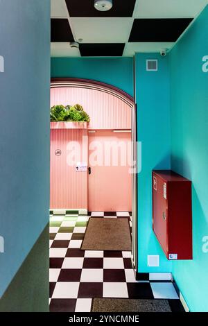 Colourful interior of Vice City Hostel, Wroclaw, Poland Stock Photo