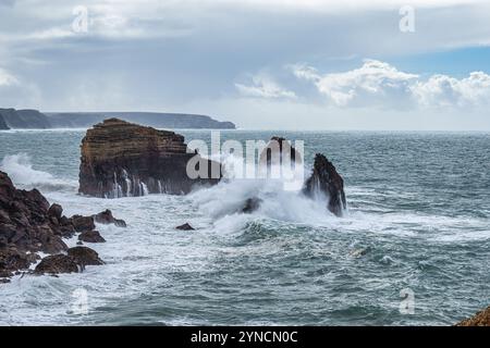 Ocean view and blue sky, Pontal da Carrapateira in Aljezur, Algarve in Portugal. Stock Photo