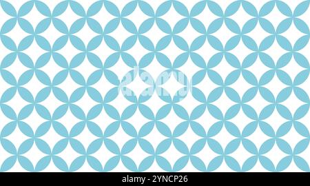 Cyan on white geometric pattern. Overlapping circles and ovals abstract retro fashion texture. Seamless pattern. Stock Vector