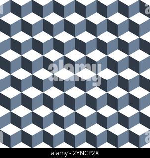 Seamless cube vector pattern. Embossed cuboid hexagonal tile pattern. Modern fashion ornament design. Blue and white pattern. Stock Vector