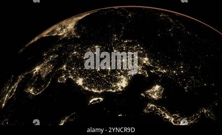 Japan from space on planet Earth at night with visible country