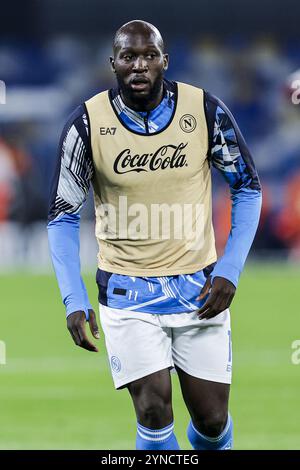 Napoli's Belgian forward Romelu Lukaku celebrates after scoring a goal ...