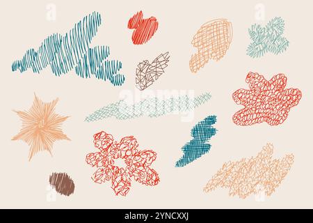 Doodle drawing of trendy shapes. Freehand sketchy Stock Vector