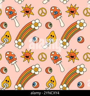 Cool Y2k groovy elements seamless pattern. Stock Vector