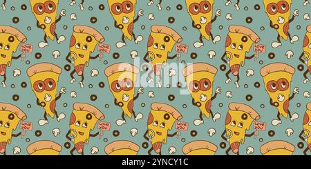Groovy pizza slice seamless pattern. Stock Vector
