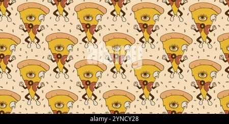 Groovy pizza slice seamless pattern. Stock Vector