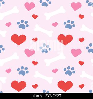 Cute love pets seamless pattern with footprint of dog or cat. Stock Vector