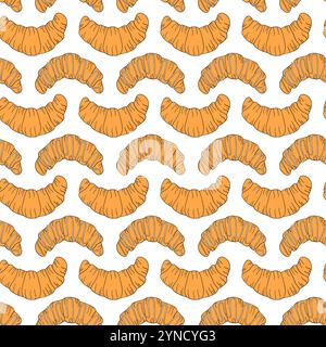 Doodle croissant seamless pattern. Stock Vector