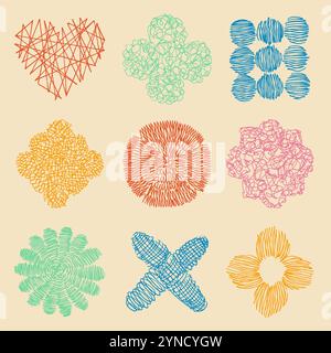 Colorful freehand shapes set. Hand drawn vector Stock Vector