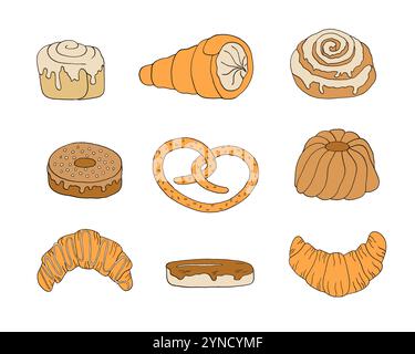 Set of bakery doodle illustration Stock Vector