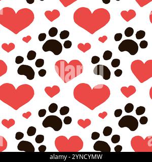 Cute love pets seamless pattern with footprint of dog or cat. Stock Vector