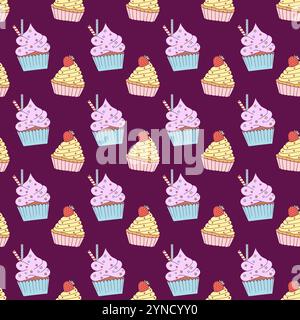 Doodle cupcake seamless pattern. Stock Vector