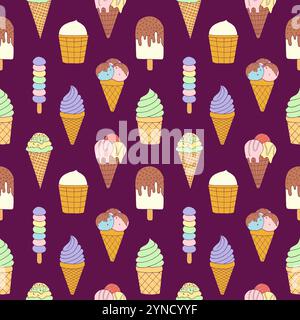 Seamless pattern with doodle different ice cream Stock Vector