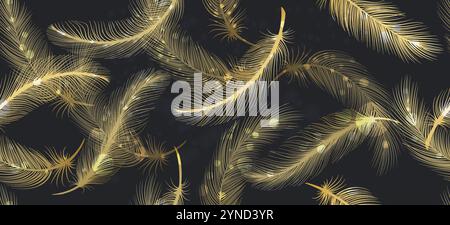 Golden feathers pattern Stock Vector