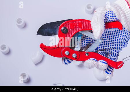 Tools for soldering water pipes. Pipe elements and tools for connecting water pipes.. Stock Photo