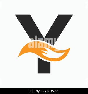 Initial Letter Y Fox Logo Design Concept With Fox Tail Symbol Stock Vector