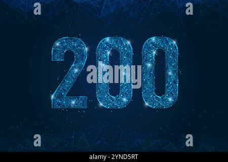 Abstract isolated blue image of HTTP Status Code 200. Polygonal low poly wireframe illustration looks like stars in the black night sky in space or Stock Vector