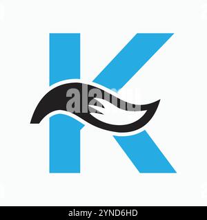 Initial Letter K Fox Logo Design Concept With Fox Tail Symbol Stock Vector
