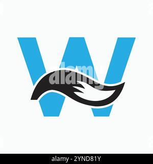 Initial Letter W Fox Logo Design Concept With Fox Tail Symbol Stock Vector