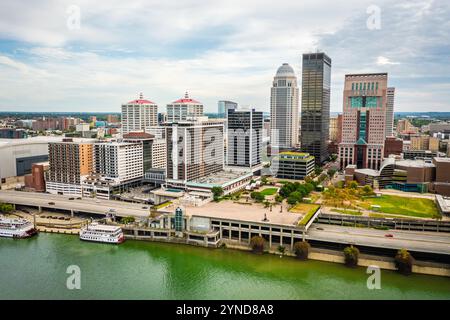 Aerial view of downtown Louisville, Kentucky from the Ohio River Stock Photo