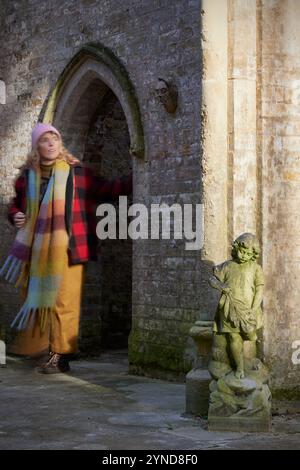 Woman exploring the Chapel at Nunhead Cemetery, Nunhead, London, England, Great Britain Stock Photo