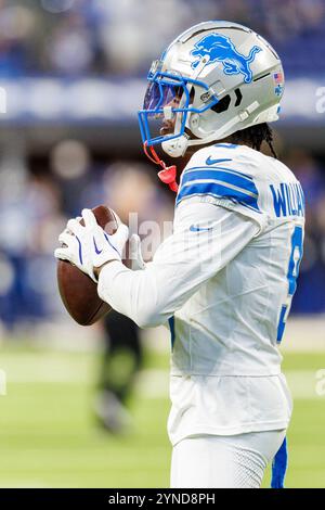 Detroit Lions Wide Receiver Jameson Williams 1 In Action During The November 24 2024 Detroit Lions Wide Receiver Jameson Williams 9 During Pregame Of Nfl Game Action Against The Colts At Lucas Oil Stadium In Indiana John Mersitscsm 2ynd8ph