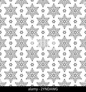 Snowflake seamless pattern. Repeating snowflakes patterns. Winter design for prints. Repeated black falling snow isolated on white background. Doodle Stock Vector